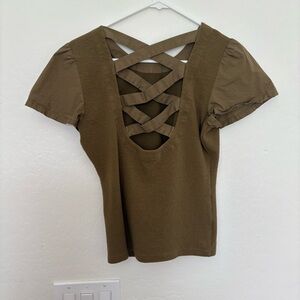 Anthropologie Khaki Crisscross Back Blouse
